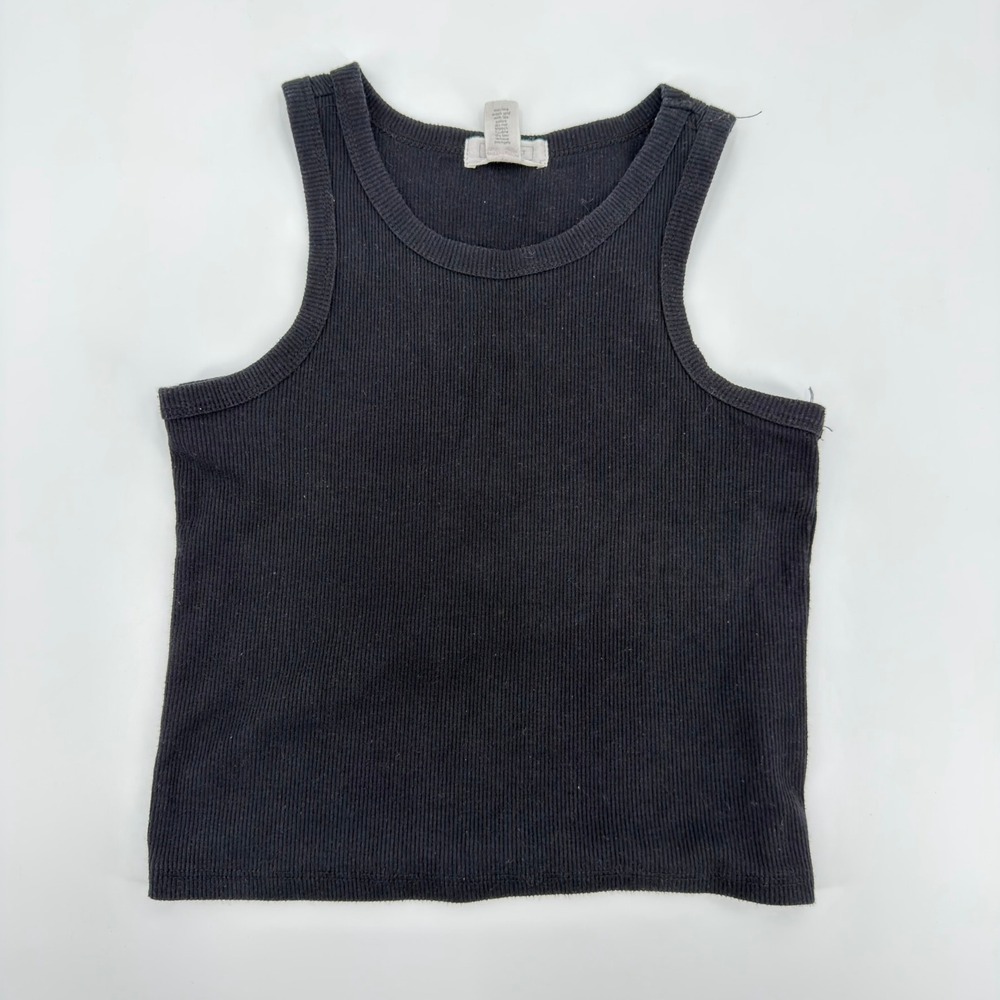 Full Tilt Essentials Kids Ribbed Tank Top Black Scoop Neck Sleeveless Stretch L